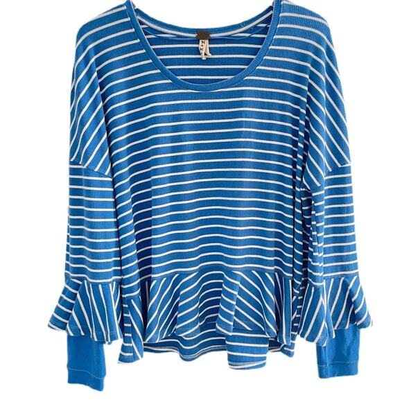 Free People Blue and White Stripe Top Sz M - Picture 3 of 7